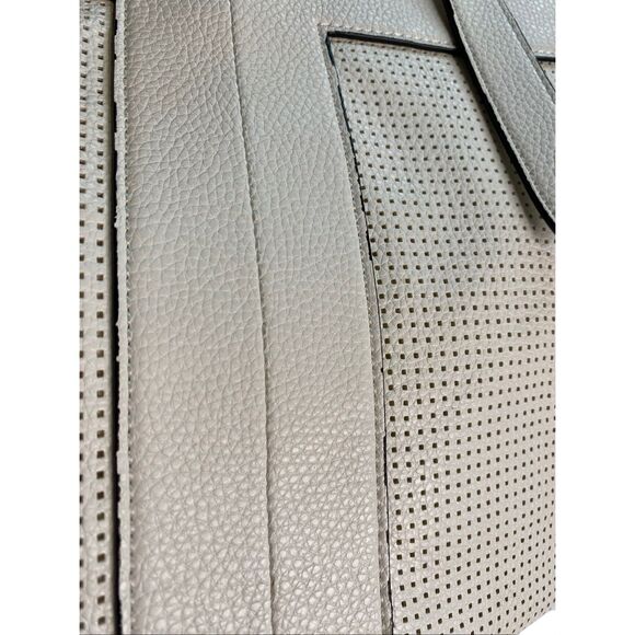 Tahari White Faux Leather Perforated Tote Bag Shoulder Handbag Pebbled Textured - Picture 7 of 13